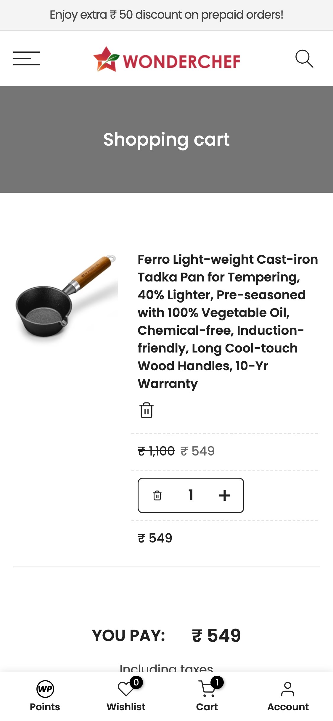 Wonderchef — Mobile Cart (Prepaid Discount Urgency Banner)